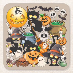 Grappige Halloween Feest voor Katten Kartonnen Onderzetters