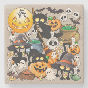 Grappige Halloween Feest voor Katten Stenen Onderzetter