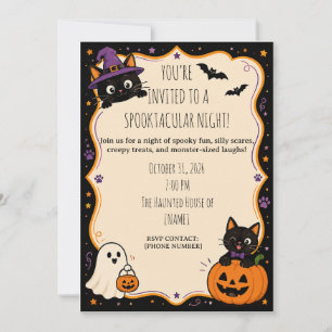Grappige Halloween-feestuitnodiging Voor kattenl Kaart