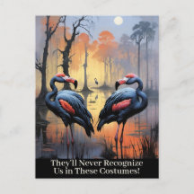 Grappige Halloween Flamingo's met Gierkostuums