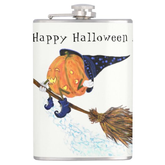 Grappige Halloween Flask Witch Pumpkin Vliegen Heupfles (Voorkant)