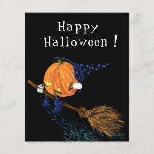 Grappige Halloween Flyer met Witch Pompoen Vliegen