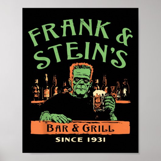 Grappige Halloween Frank en Stein's Bar Grill Poster (Voorkant)