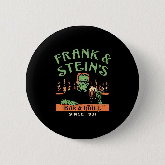 Grappige Halloween Frank en Steins Bar Grill  Ronde Button 5,7 Cm (Voorkant)