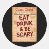 Grappige Halloween Gast Check Eet Drink en wees en Ronde Sticker (Voorkant)