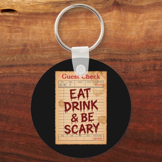 Grappige Halloween Gast Check Eet Drink en wees en Sleutelhanger (Voorkant)
