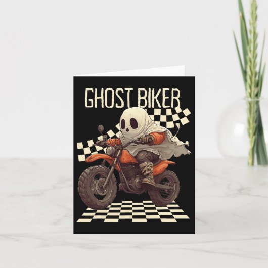 Grappige Halloween Geest Biker Op Motorfiets Kaart (Voorkant)