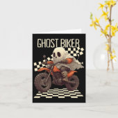 Grappige Halloween Geest Biker Op Motorfiets Kaart (Gele Bloem)