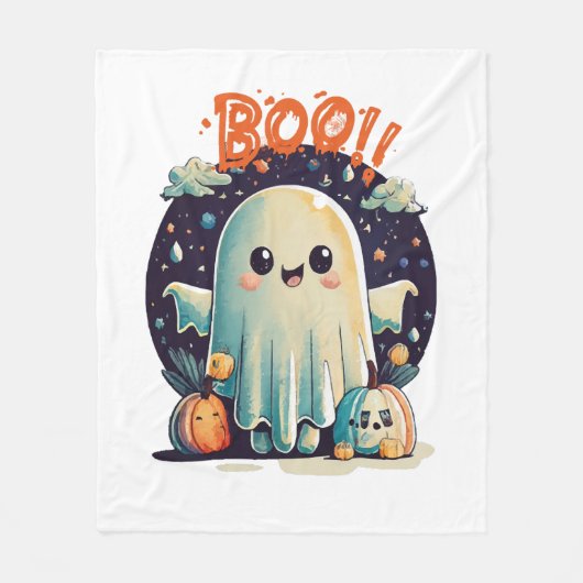 Grappige Halloween Geest Boo in Melkweg Fleece Deken (Voorkant)
