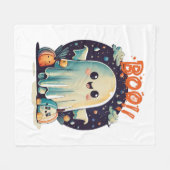 Grappige Halloween Geest Boo in Melkweg Fleece Deken (Voorkant (Horizontaal))
