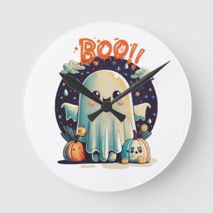 Grappige Halloween Geest Boo in Melkweg Ronde Klok