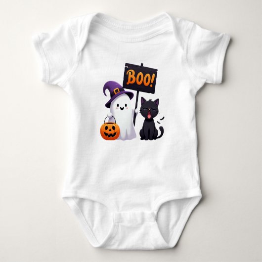 Grappige Halloween-geest en ongedwongen Cat-Cartoo Romper (Voorkant)