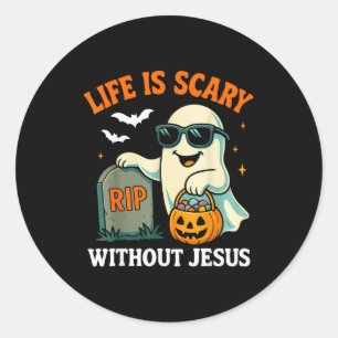 Grappige Halloween Geest Het Leven Is Schrikbarend Ronde Sticker