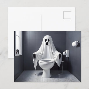 Grappige Halloween geest in badkamer toilet Briefkaart
