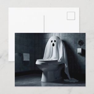 Grappige Halloween geest in badkamer toilet Briefkaart