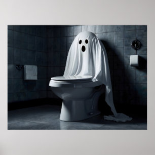 Grappige Halloween geest in badkamer toilet Poster