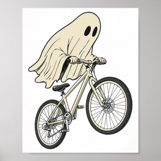 Grappige Halloween Geest Rijdt op Fiets Berg Fiets Poster (Voorkant)