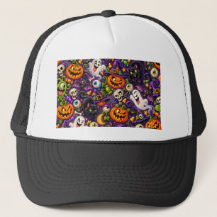 Grappige Halloween-geesten Pompoenen en Zwarte Kat Trucker Pet