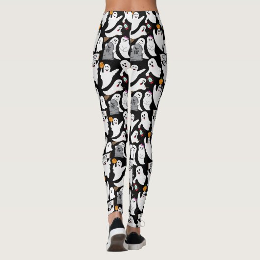 Grappige Halloween Geesten Zwart-wit Patterned Leggings (Achterkant)