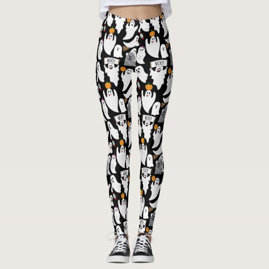Grappige Halloween Geesten Zwart-wit Patterned Leggings (Voorkant)