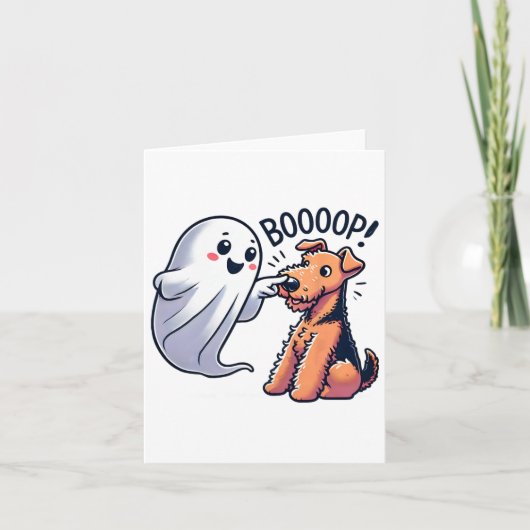 Grappige Halloween Ghost Airedale Terrier Boop Laz Kaart (Voorkant)