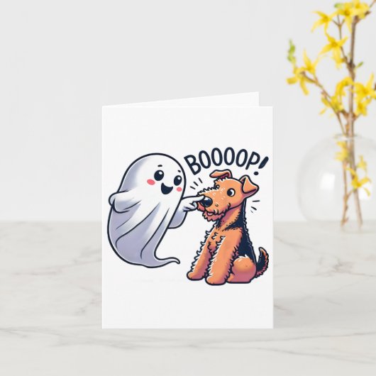 Grappige Halloween Ghost Airedale Terrier Boop Laz Kaart (Gele Bloem)