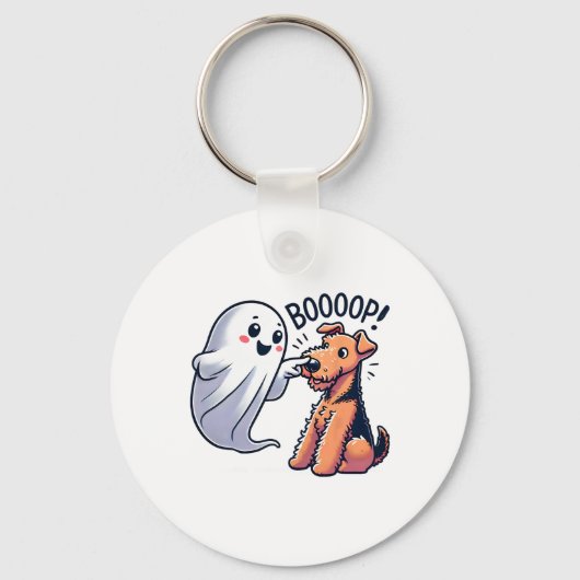 Grappige Halloween Ghost Airedale Terrier Boop Laz Sleutelhanger (Voorkant)