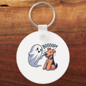 Grappige Halloween Ghost Airedale Terrier Boop Laz Sleutelhanger (Voorkant)