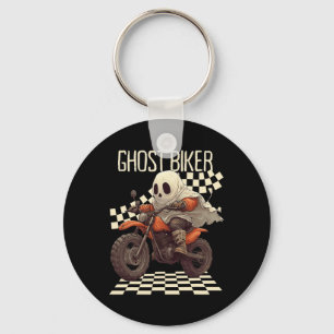 Grappige Halloween Ghost Biker op de motor Sleutelhanger
