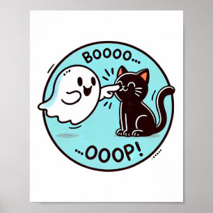 Grappige Halloween Ghost Black Cat Boop Easy Lazy  Poster