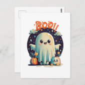 Grappige Halloween Ghost Boo in Galaxy Briefkaart (Voorkant / Achterkant)