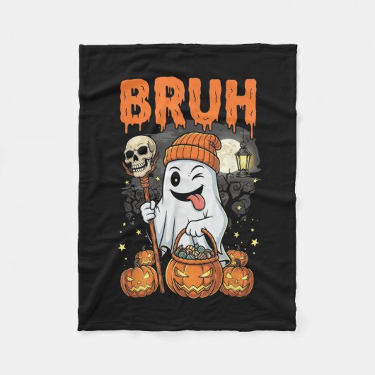 Grappige Halloween Ghost Bruh Snoep Ghost Kostuum  Fleece Deken (Voorkant)
