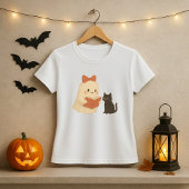 Grappige Halloween Ghost Cat Reading T-shirt