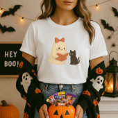 Grappige Halloween Ghost Cat Reading T-shirt