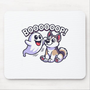 Grappige Halloween Ghost Husky Dog Boop Gekke Pupp Muismat