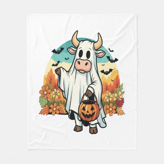 Grappige Halloween Ghost Koe Fleece Deken (Voorkant)