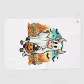 Grappige Halloween Ghost Koe Golfhanddoek (Horizontaal)