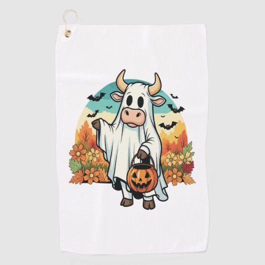 Grappige Halloween Ghost Koe Golfhanddoek (Voorkant)