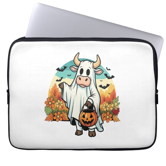 Grappige Halloween Ghost Koe Laptop Sleeve (Voorkant)