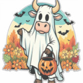 Grappige Halloween Ghost Koe Sticker (Voorkant)