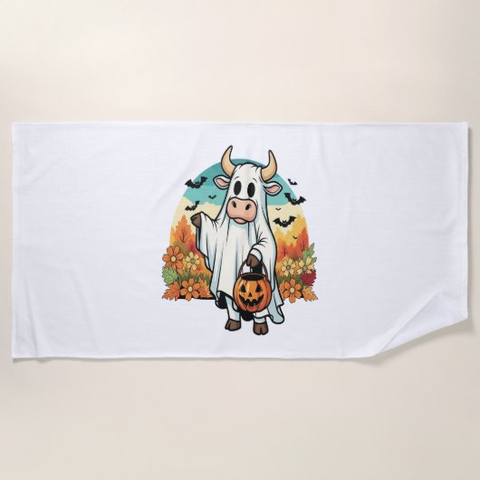 Grappige Halloween Ghost Koe Strandlaken (Voorkant)