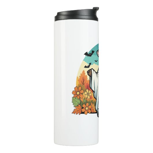 Grappige Halloween Ghost Koe Thermosbeker (Gedraaid links)