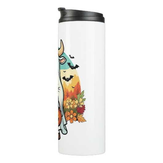 Grappige Halloween Ghost Koe Thermosbeker (Geroteerd rechts)