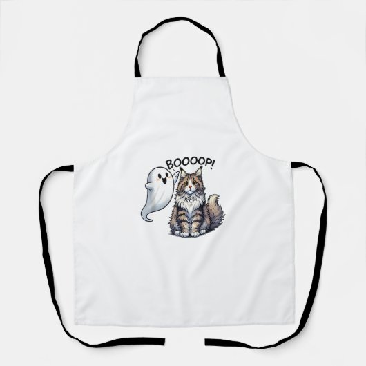 Grappige Halloween Ghost Maine Coon Cat Boop Easy  Schort (Voorkant)