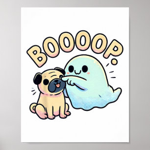 Grappige Halloween Ghost Pug Boop Gekke Puppy Dog Poster