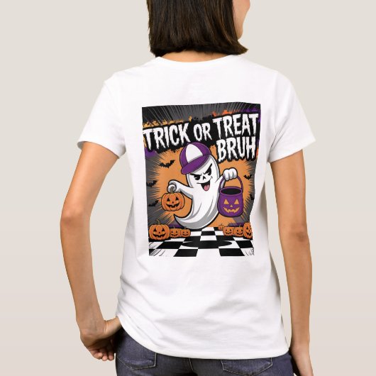 Grappige Halloween Ghost & Pumpkins T-shirt (Achterkant)