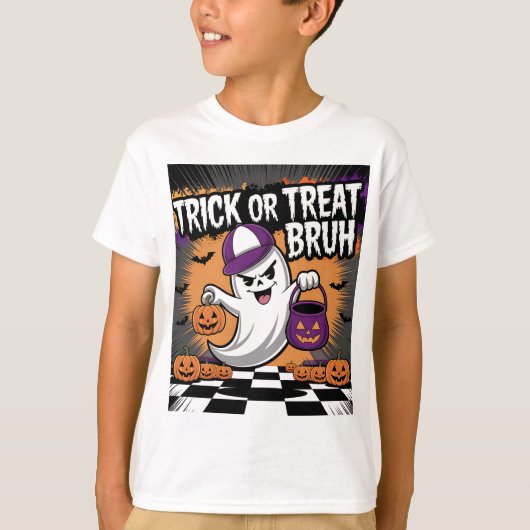 Grappige Halloween Ghost & Pumpkins T-shirt (Voorkant)