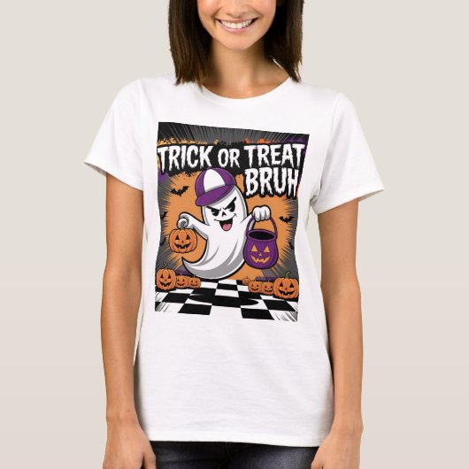 Grappige Halloween Ghost & Pumpkins T-shirt (Voorkant)