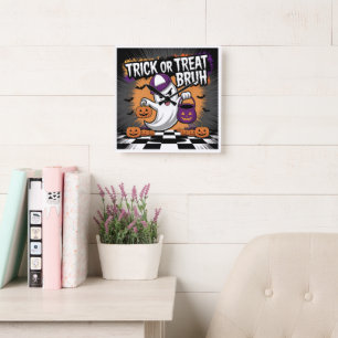 Grappige Halloween Ghost & Pumpkins Vierkante Klok
