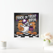 Grappige Halloween Ghost & Pumpkins Vierkante Klok (Huis)